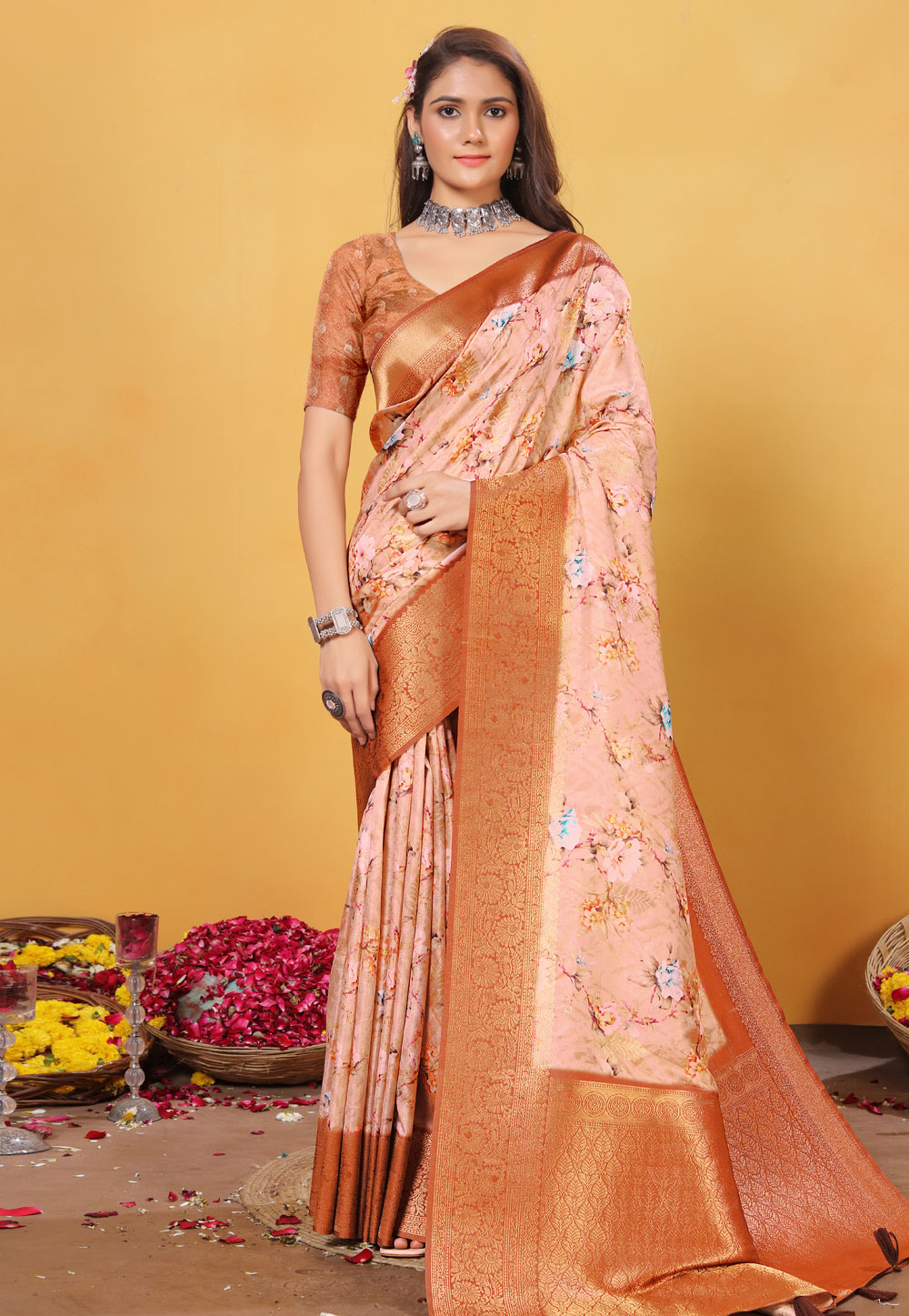 Peach Linen Saree With Blouse 307702