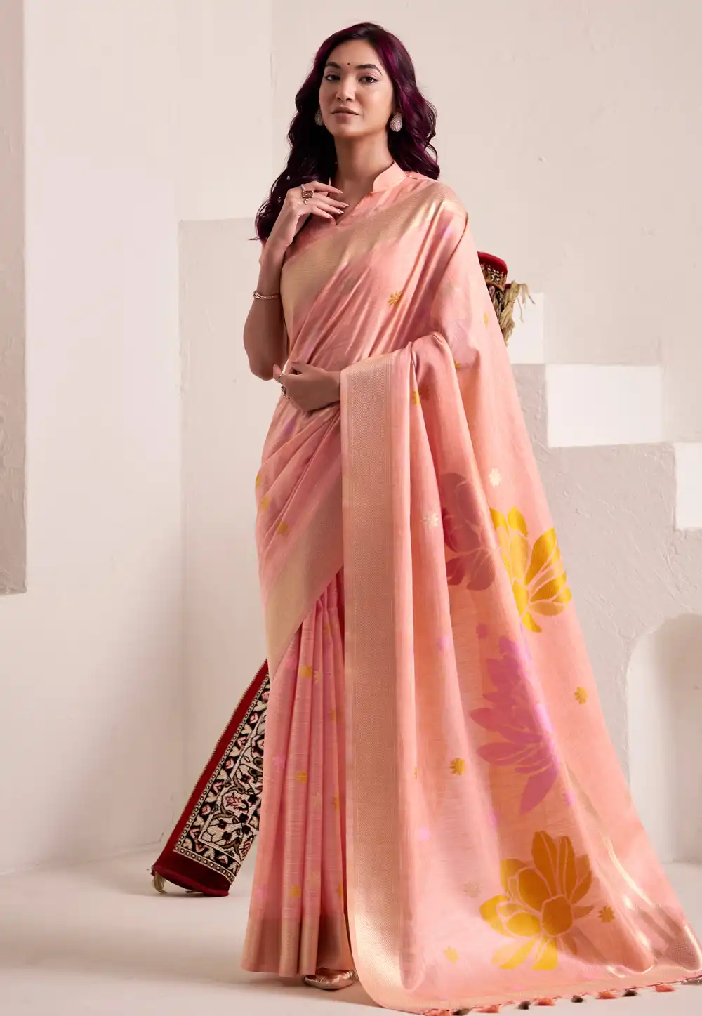 Peach Linen Saree With Blouse 316911