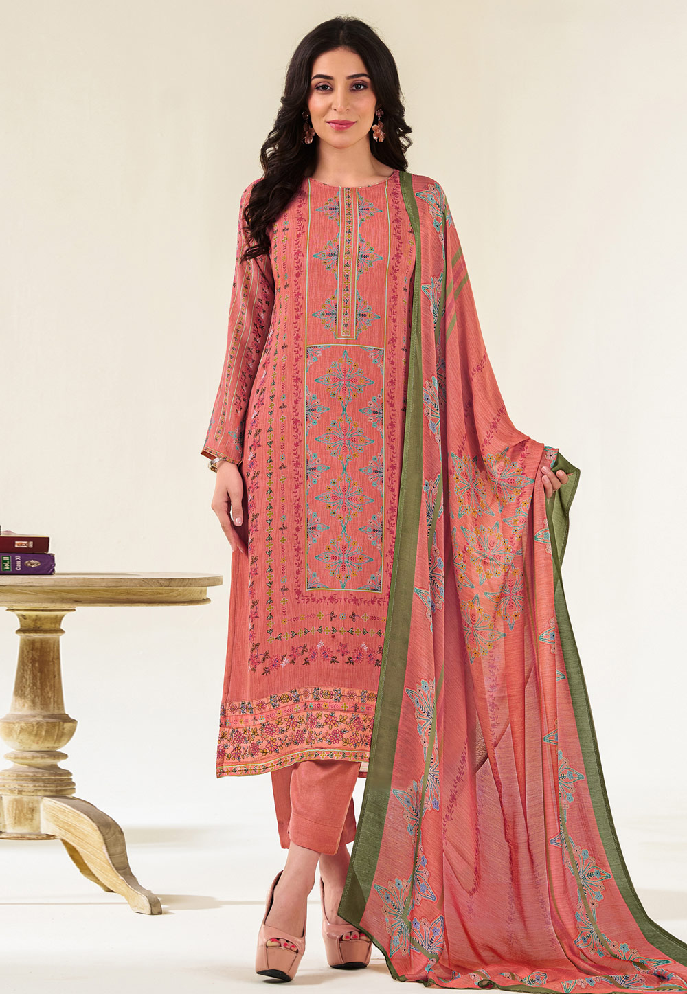Peach Muslin Pakistani Suit 311058