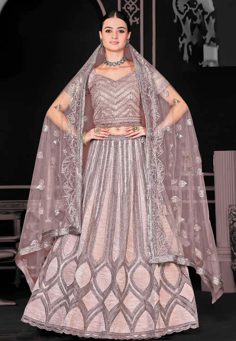 Peach Net Lehenga Choli 310222