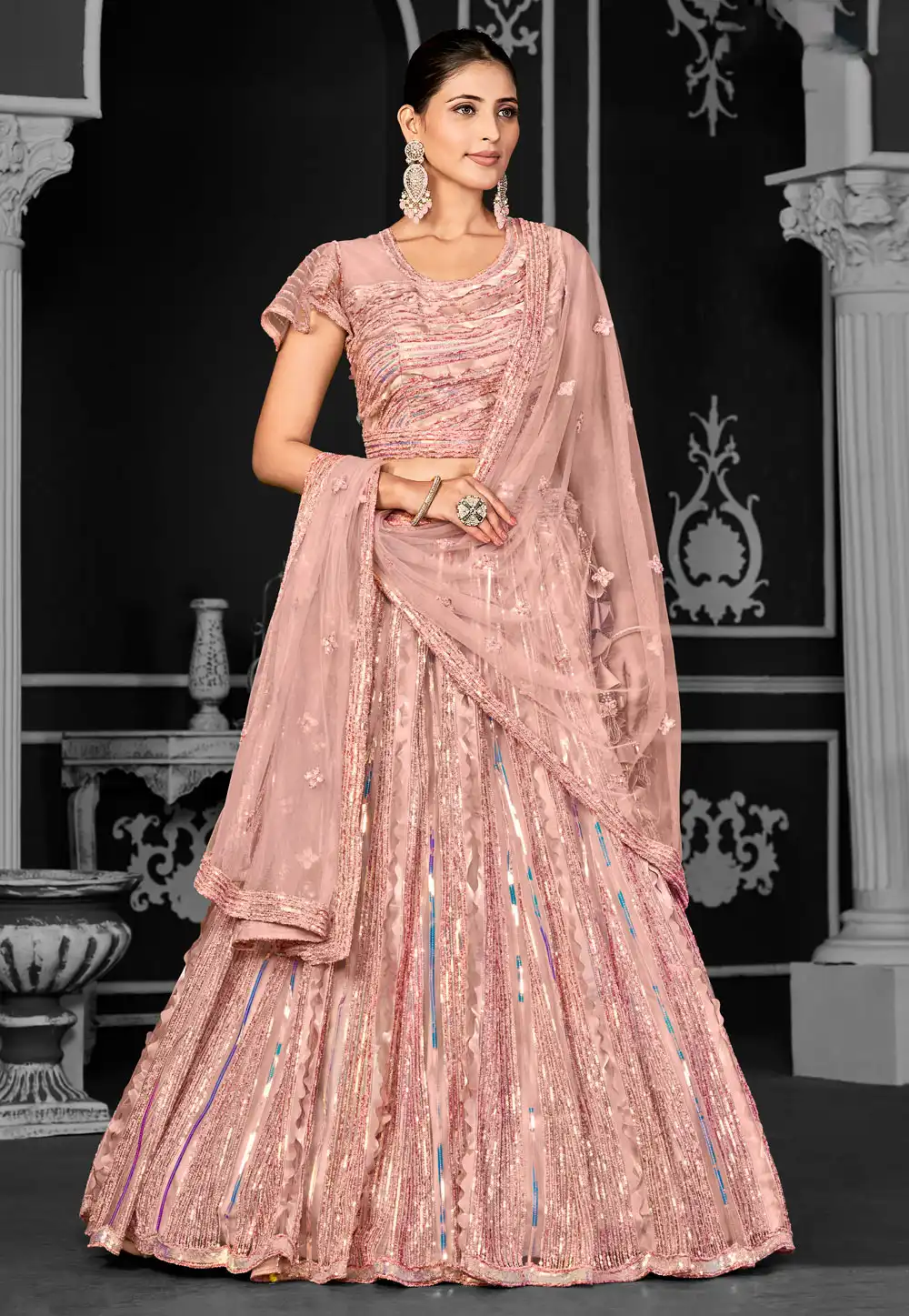 Peach Net Lehenga Choli 310224