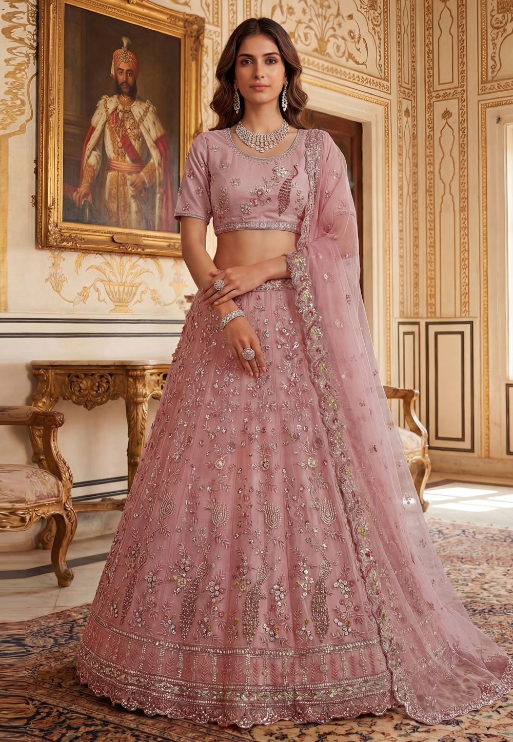 Peach Net Lehenga Choli For Wedding 323520
