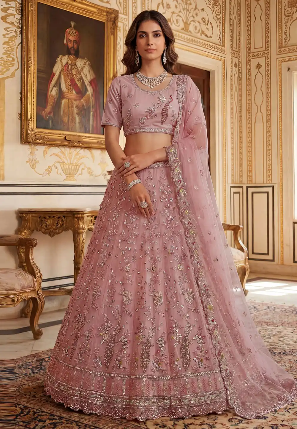Peach Net Lehenga Choli For Wedding 323520