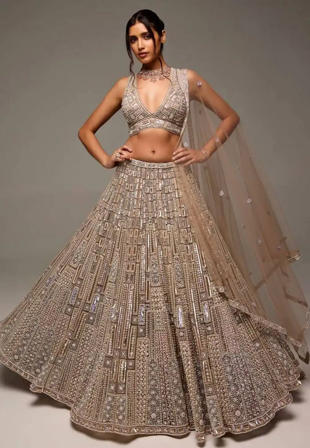 Peach Net Wedding Lehenga Choli 323010