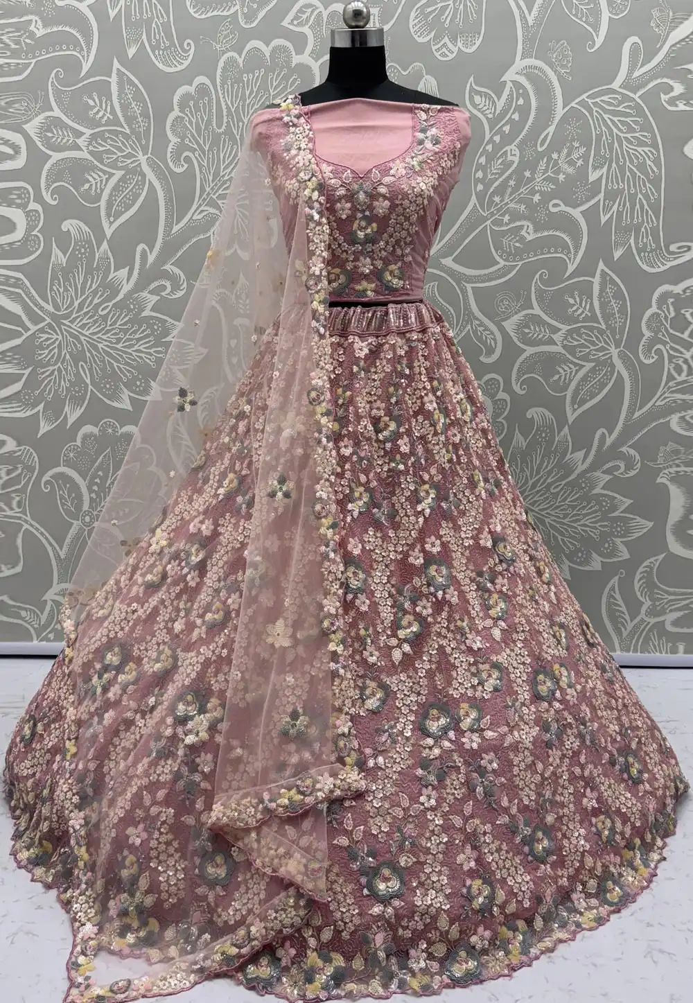 Peach Net Wedding Lehenga Choli 316228