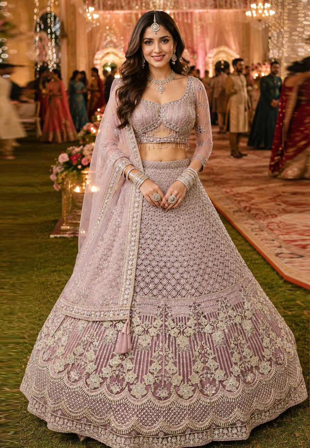 Peach Net Wedding Lehenga Choli 329722