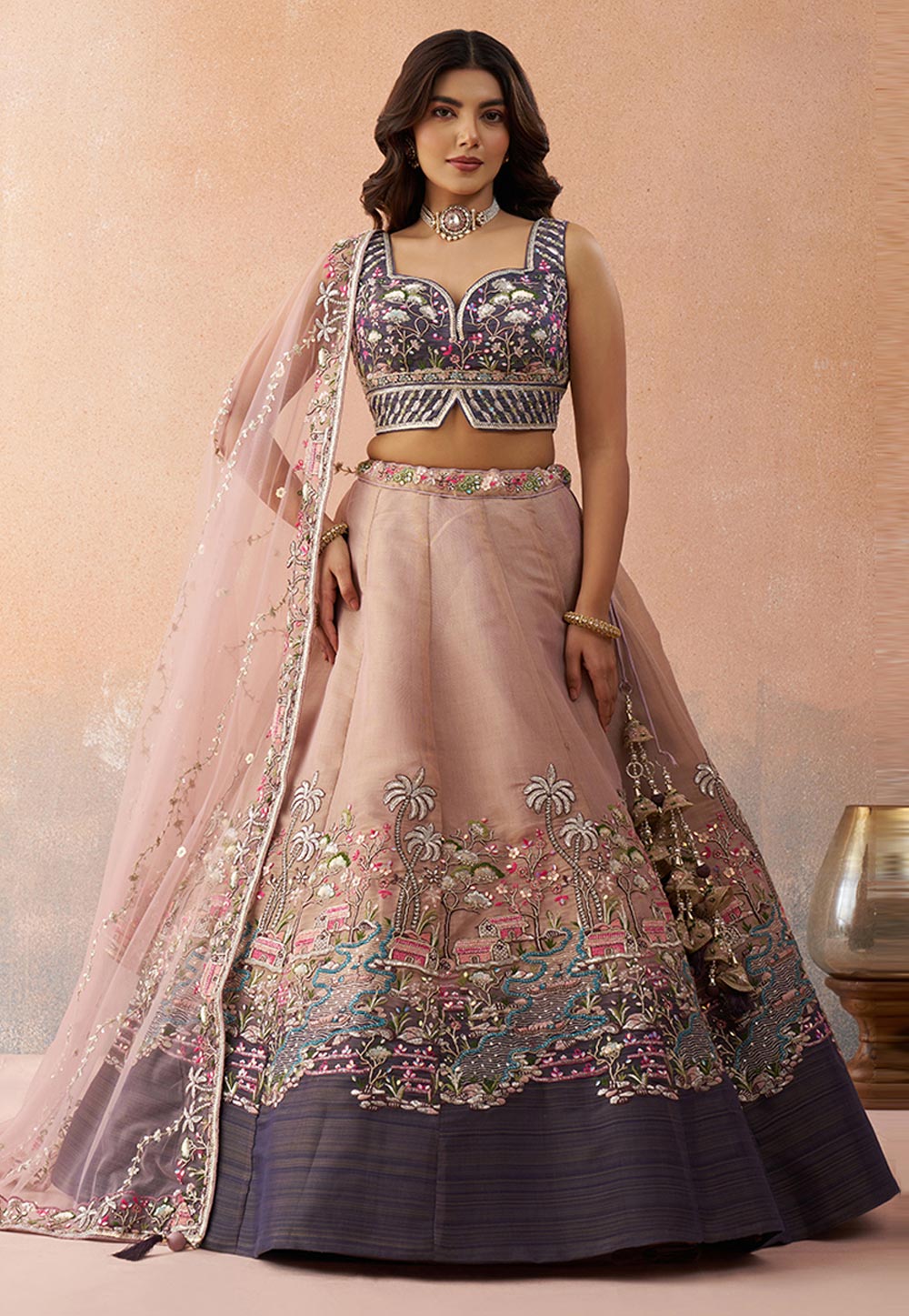 Peach Net Wedding Lehenga Choli 326171