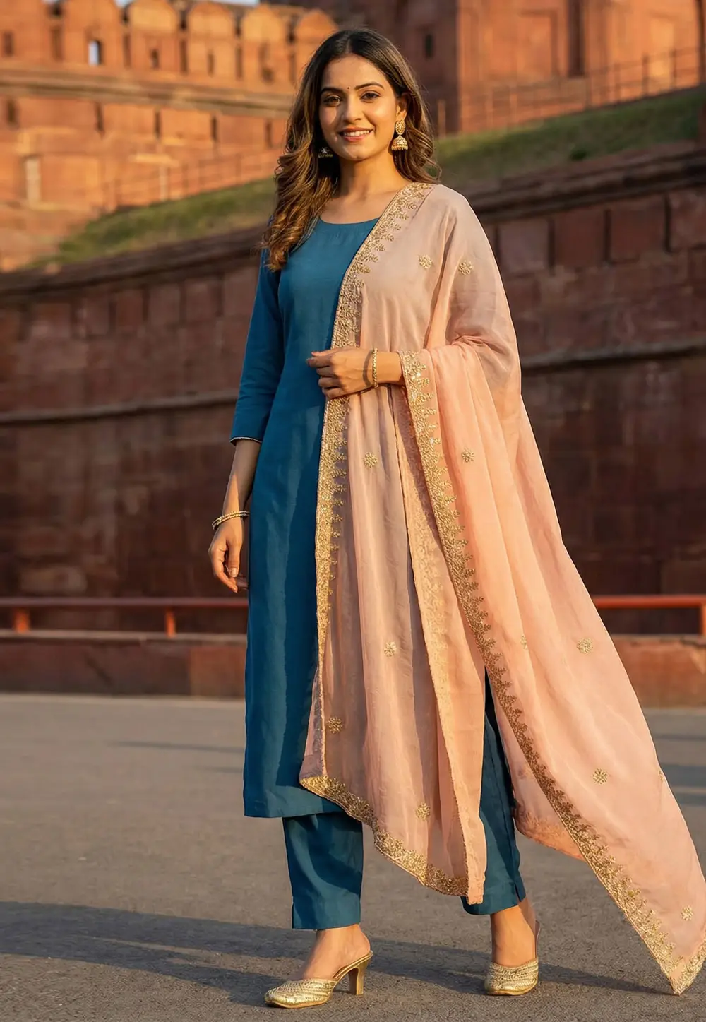 Peach Organza Dupatta 333199