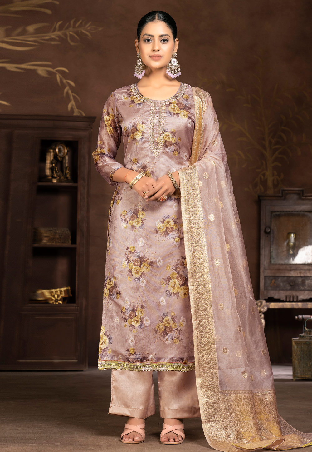 Peach Organza Palazzo Suit 281082