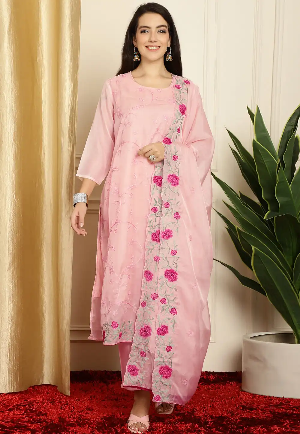 Peach Organza Pant Style Suit 311095