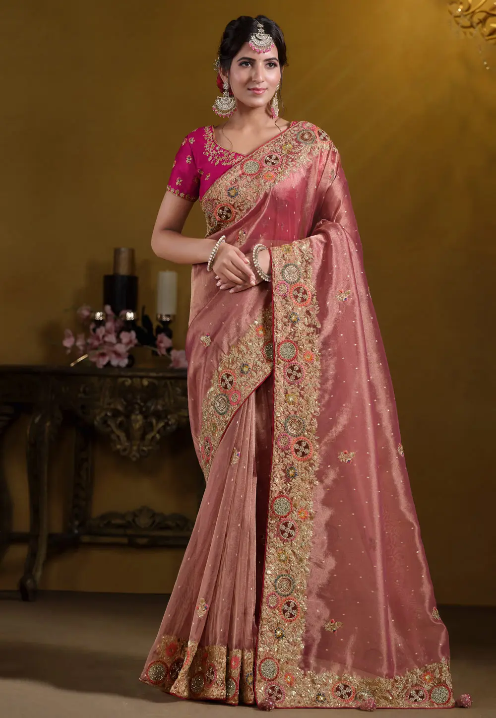 Peach Organza Saree With Blouse 302021