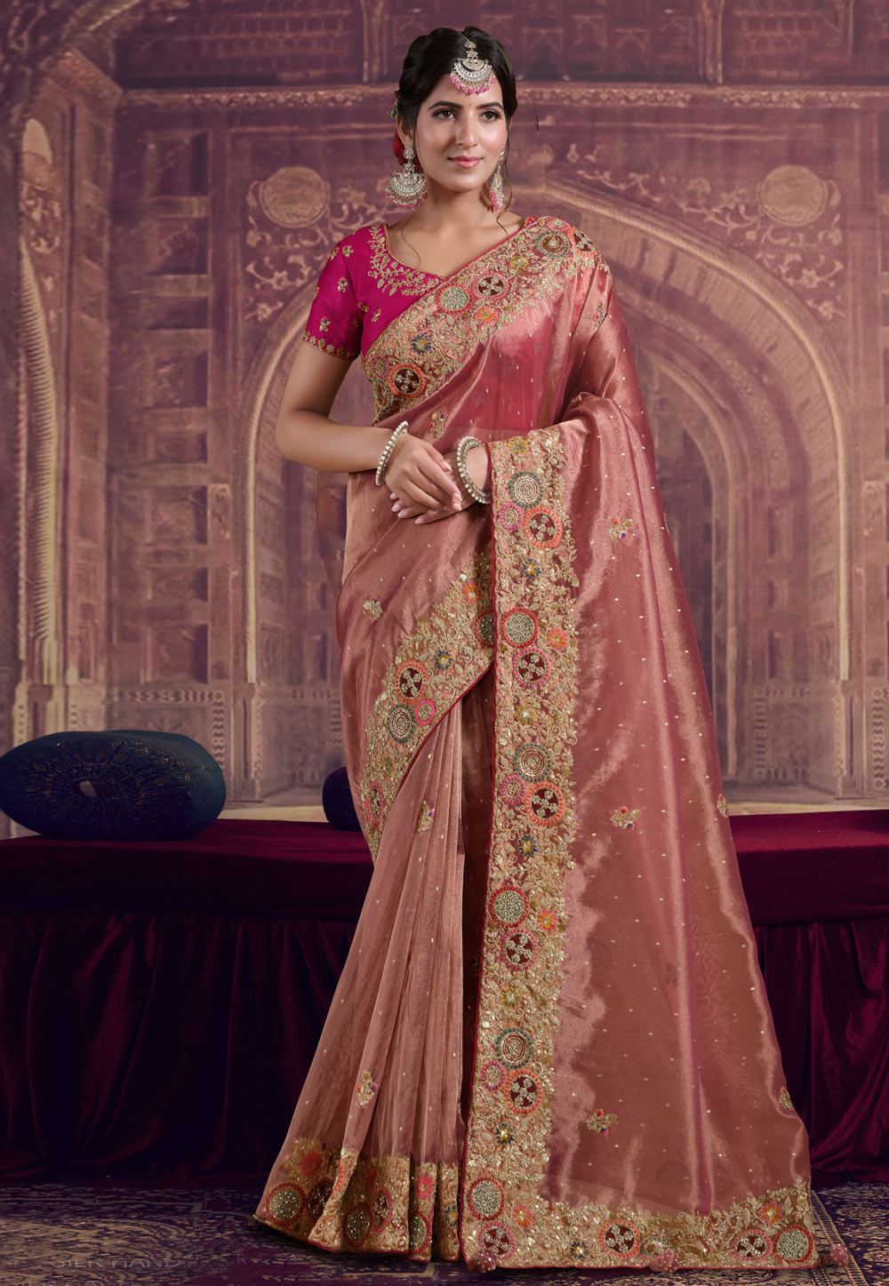 Peach Organza Saree With Blouse 319505