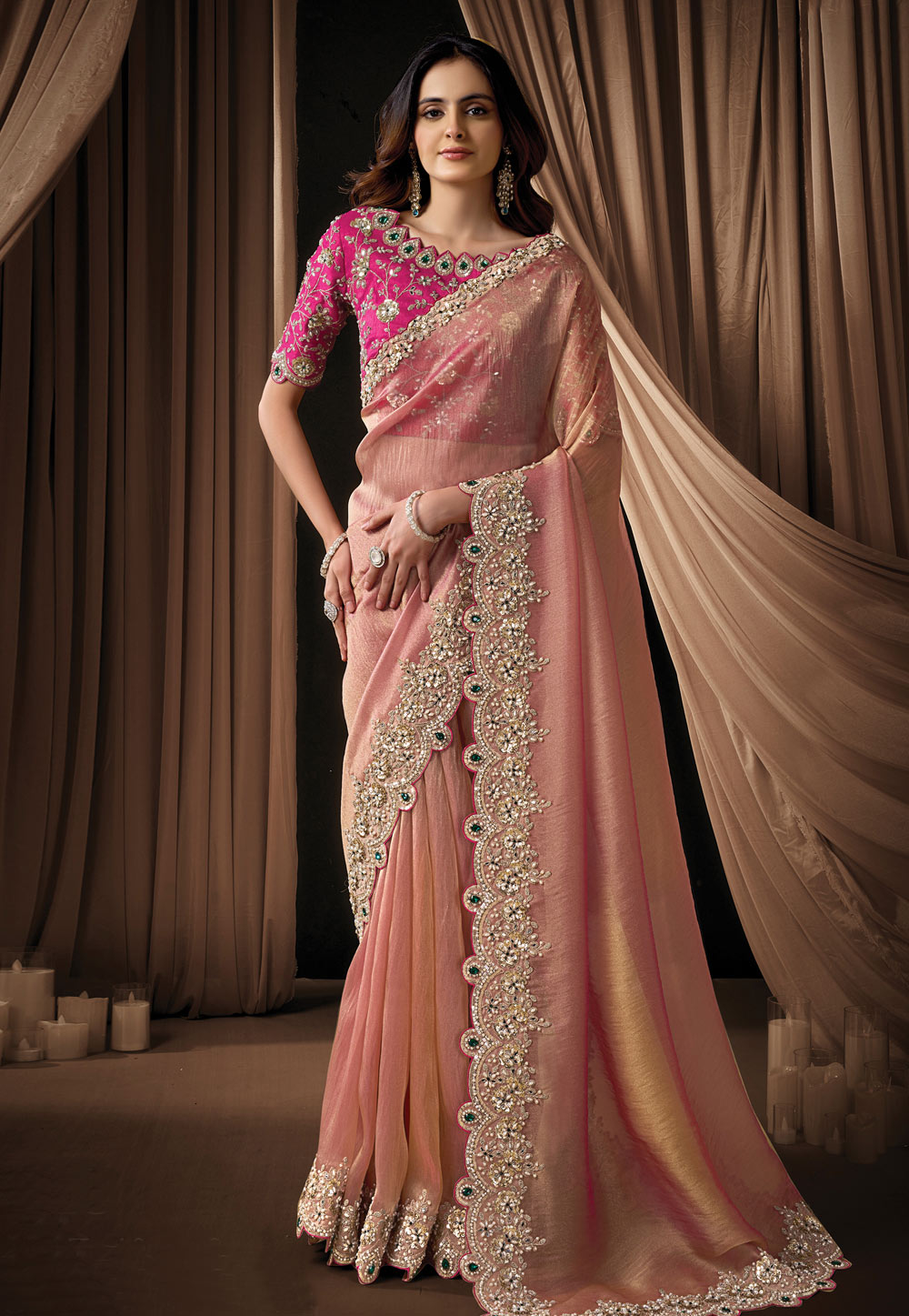 Peach Organza Saree With Blouse 325752