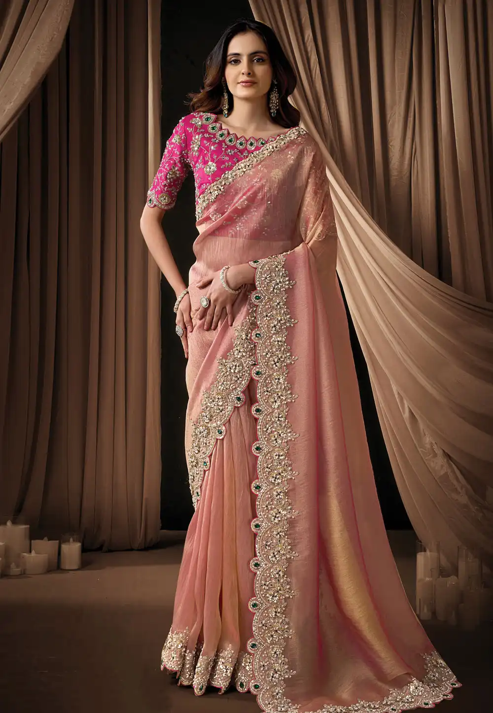 Peach Organza Saree With Blouse 325752
