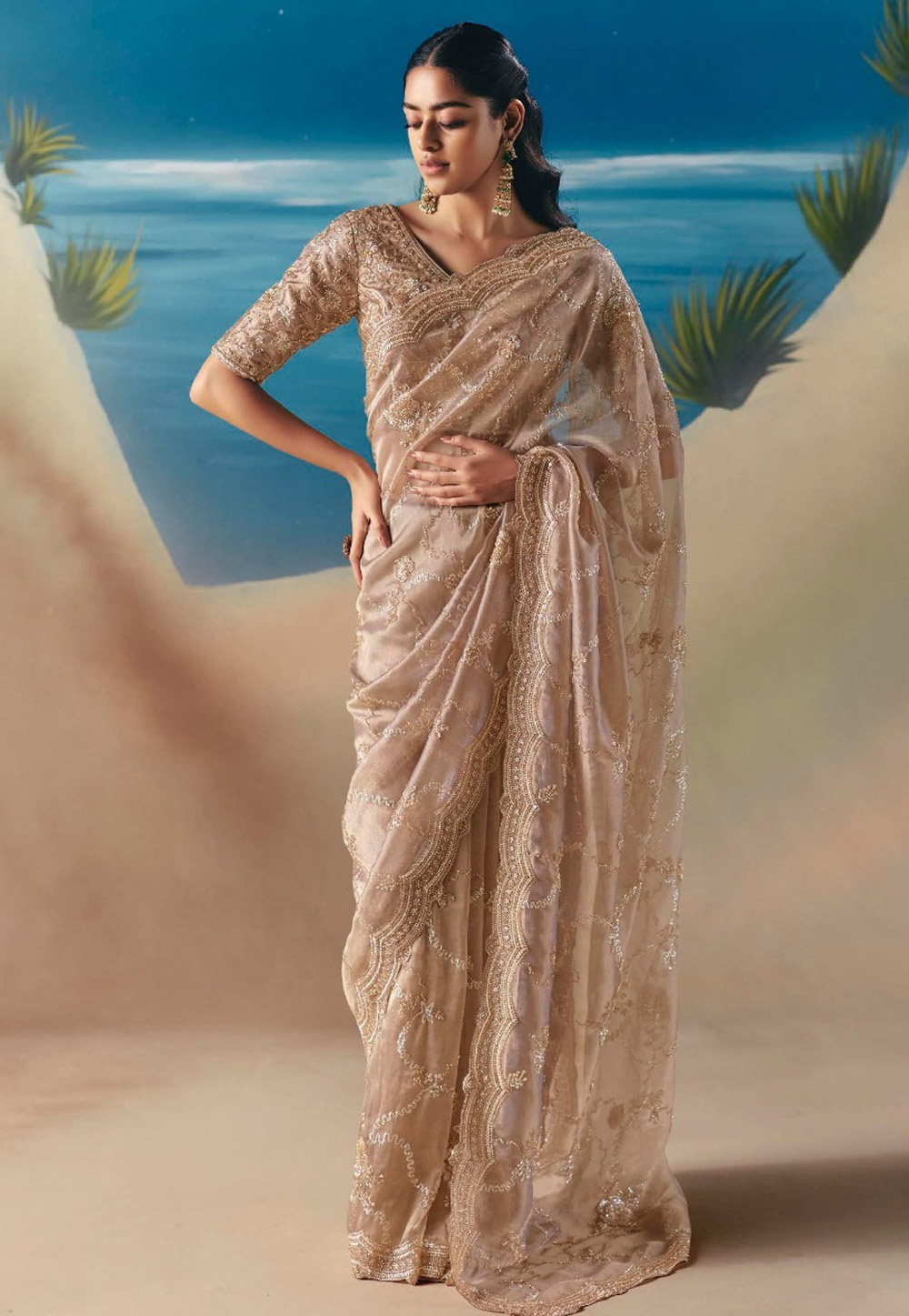 Peach Organza Saree With Blouse 318473