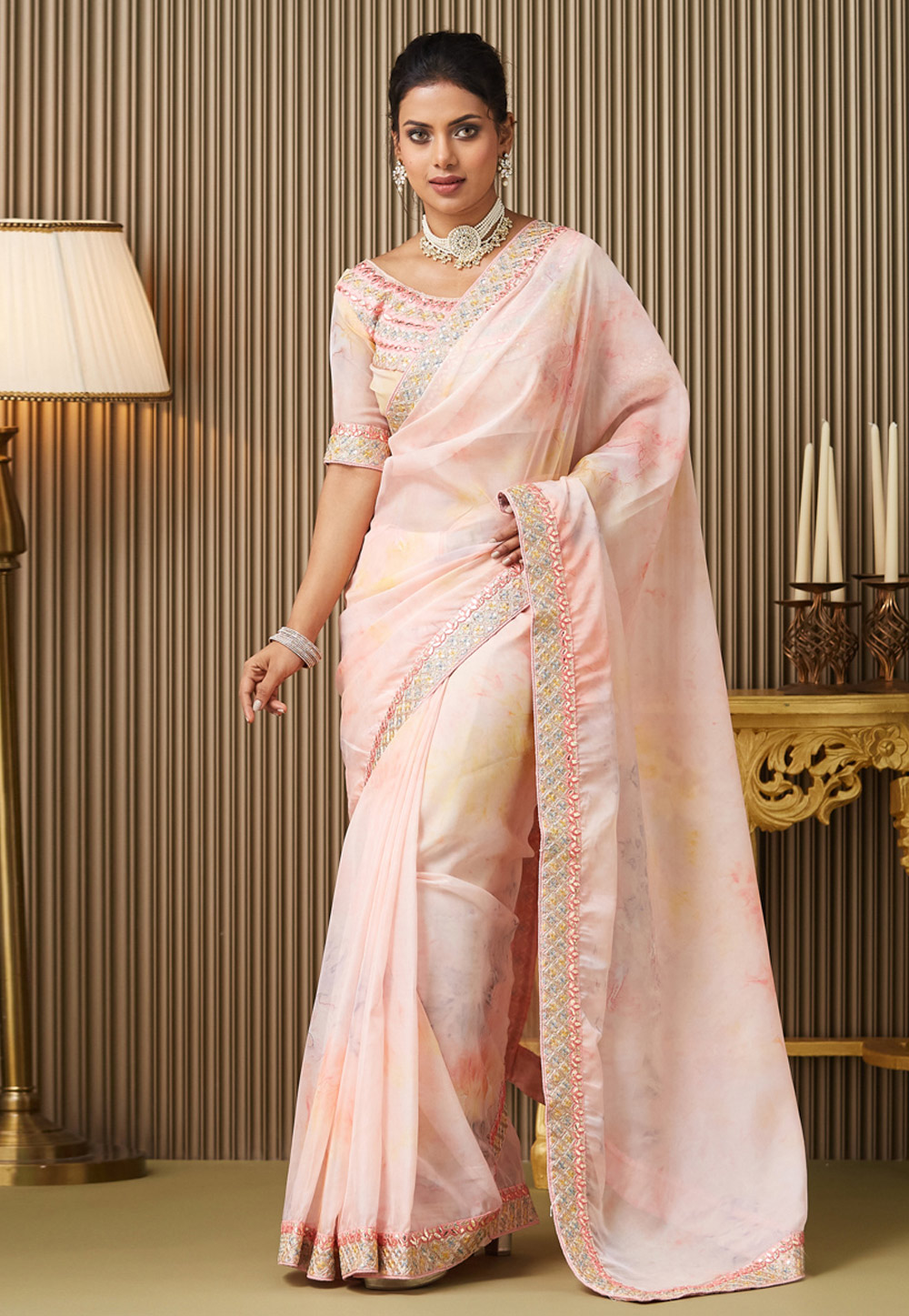 Peach Organza Saree With Blouse 311897