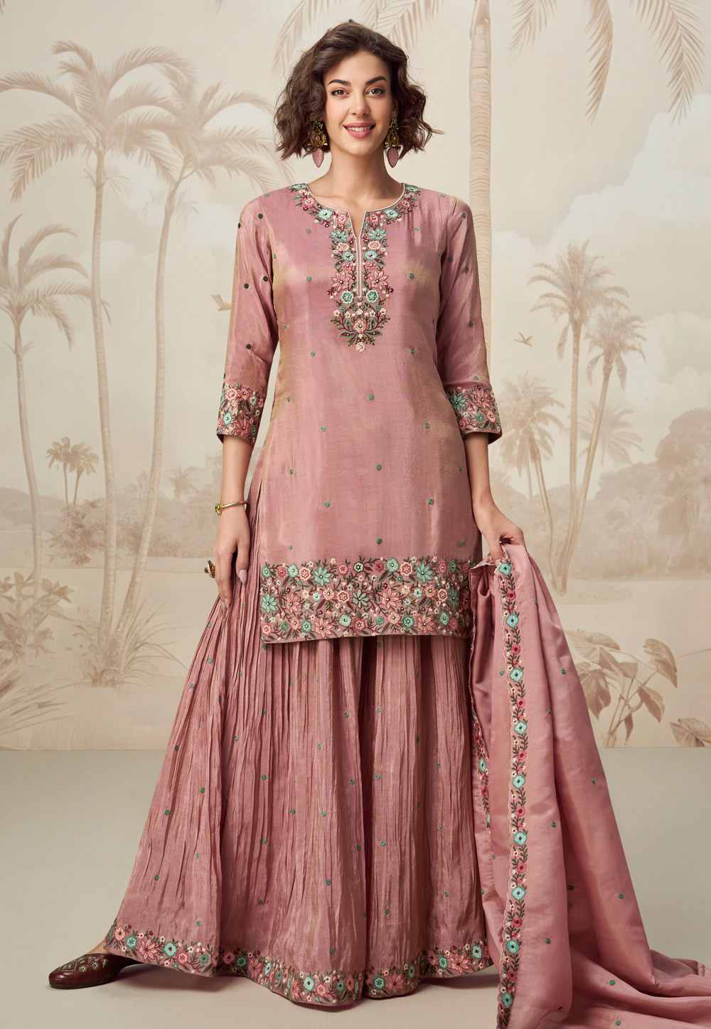 Peach Organza Sharara Suit 308848