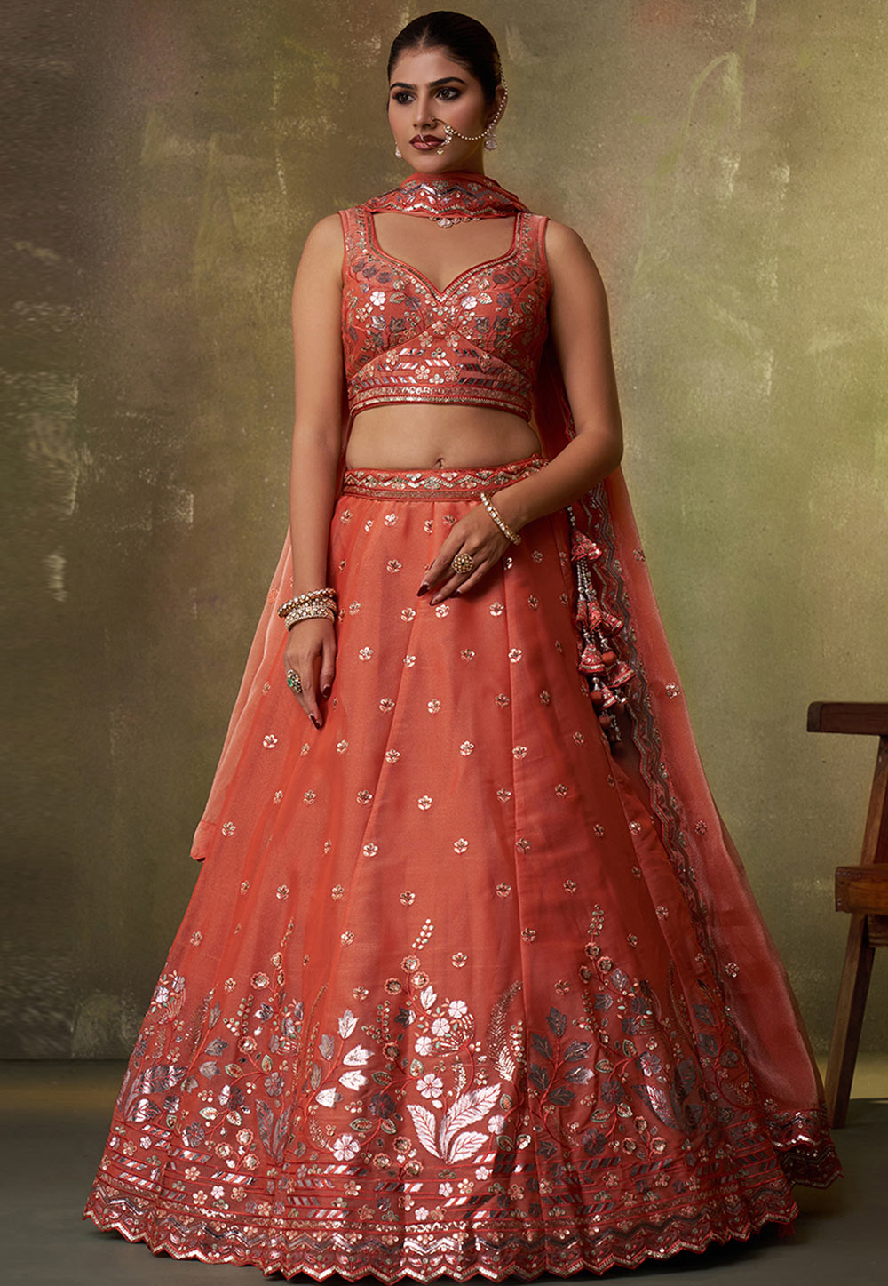 Peach Organza Wedding Lehenga Choli 320992