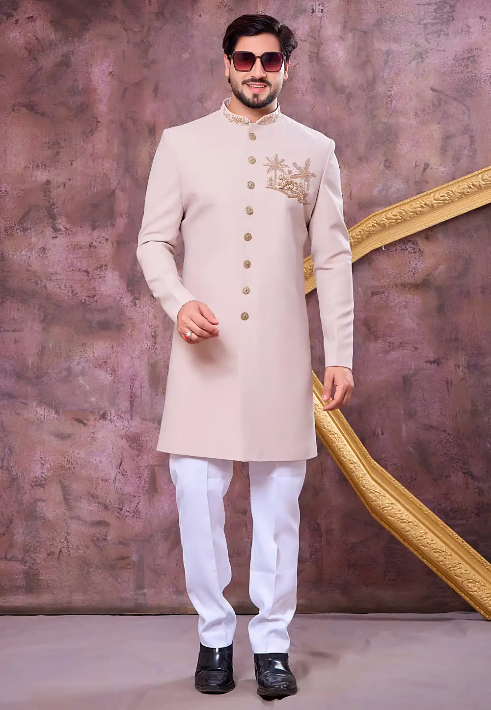 Peach Polyester Indo Western Suit 330261
