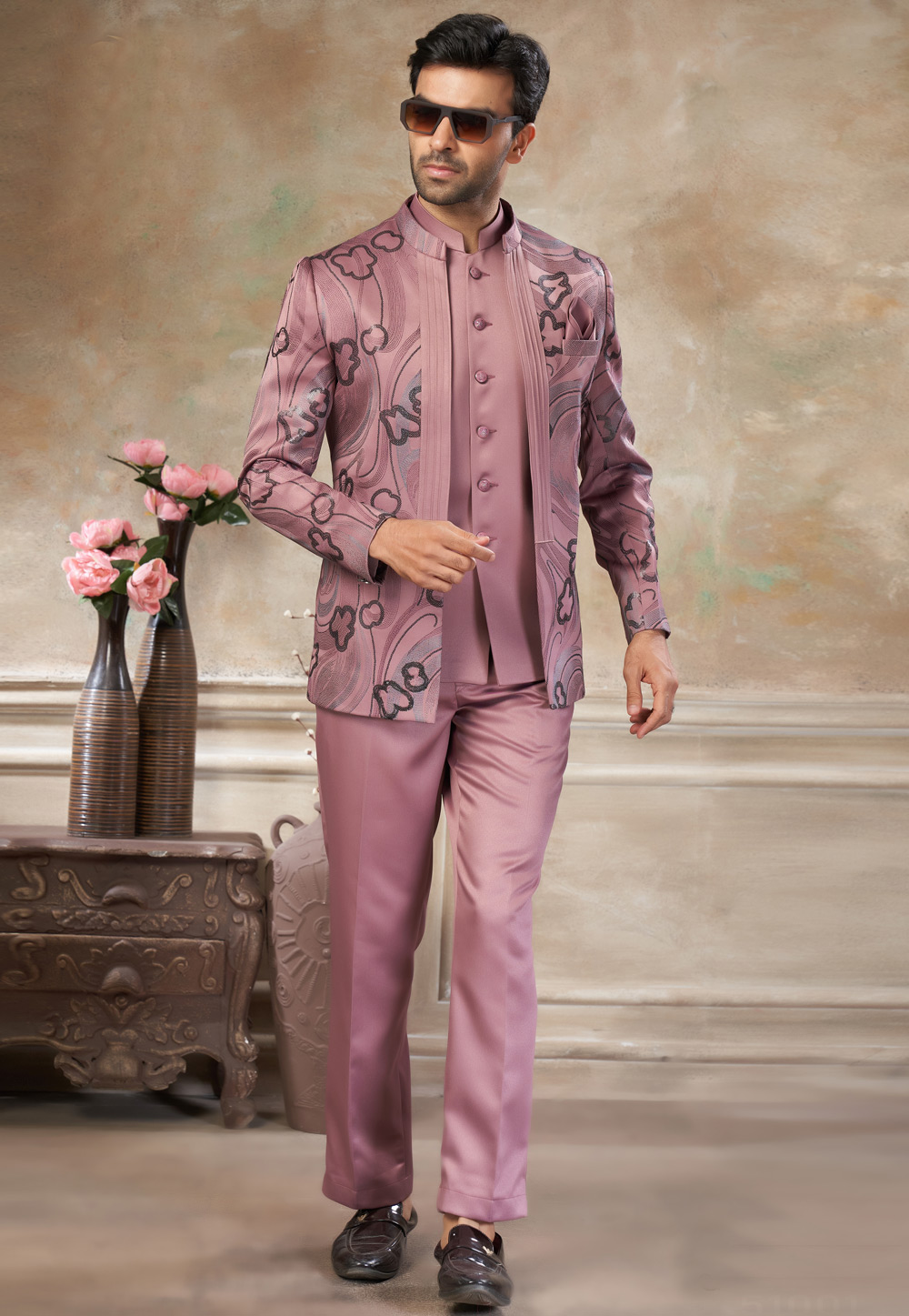 Peach Rayon Jodhpuri Suit 319067