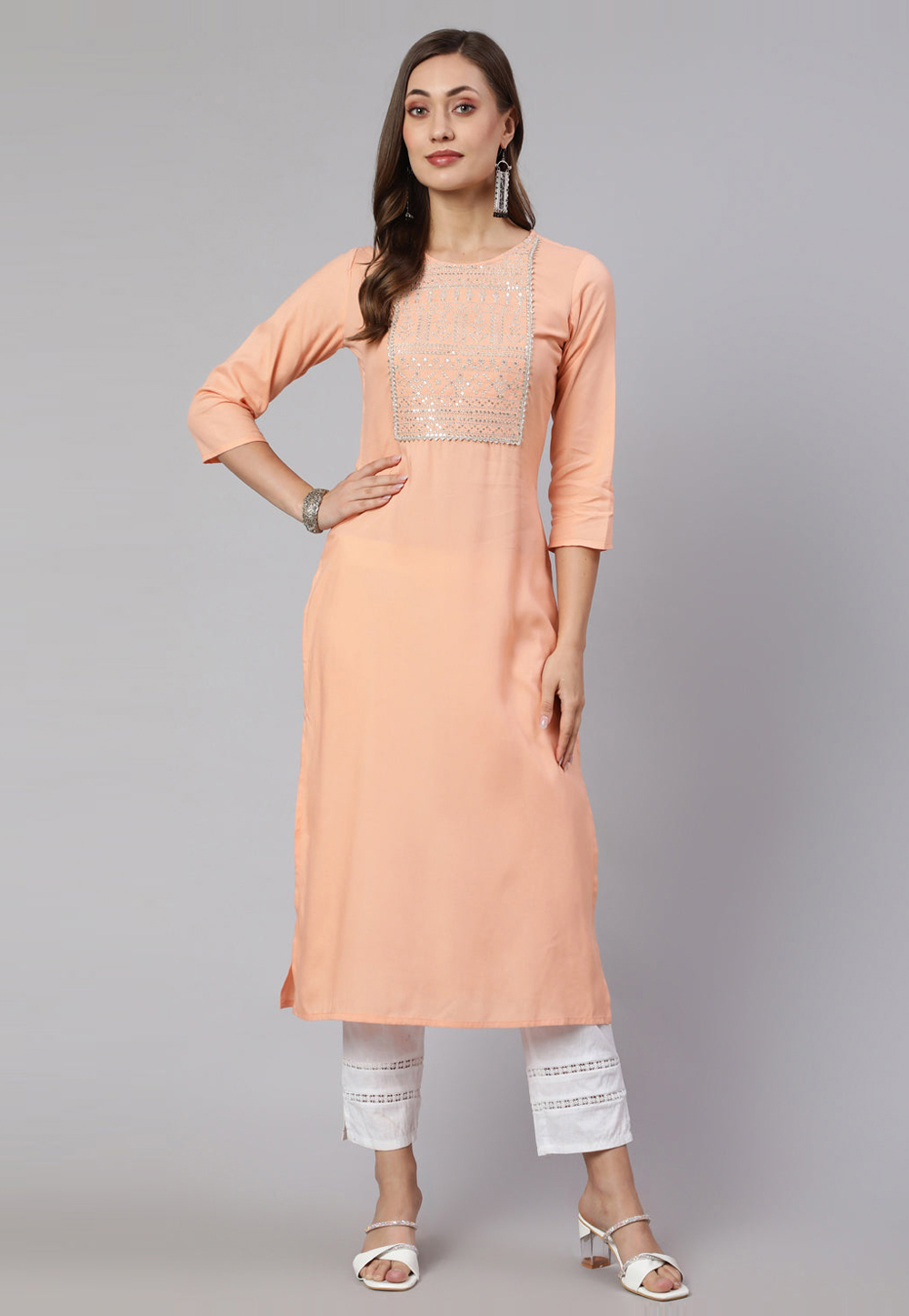 Peach Rayon Long Tunic 282778