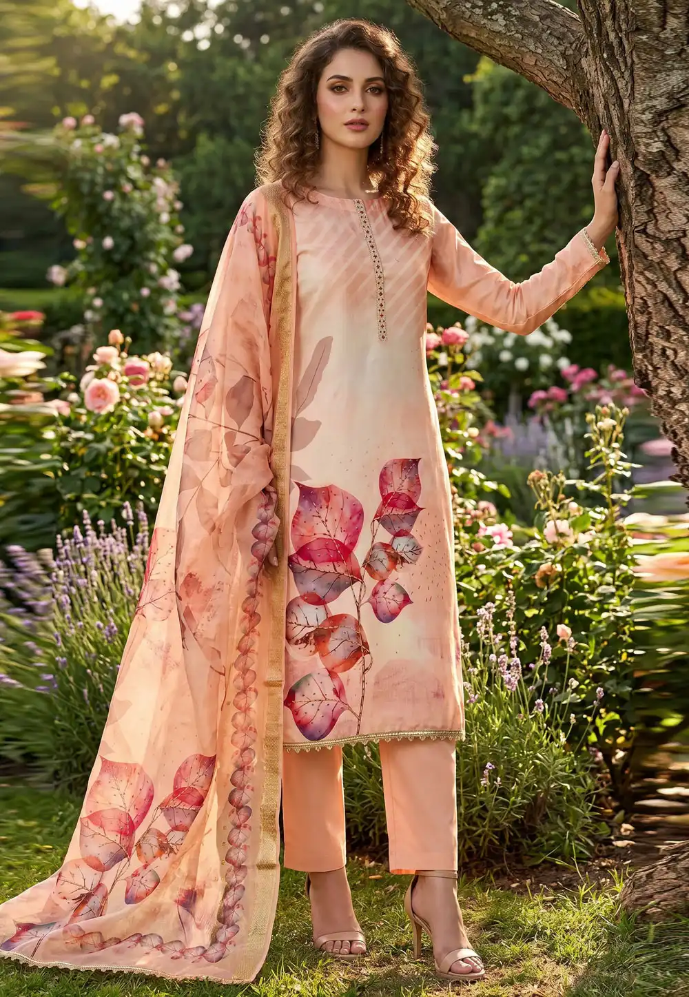 Peach Rayon Pakistani Suit 329356