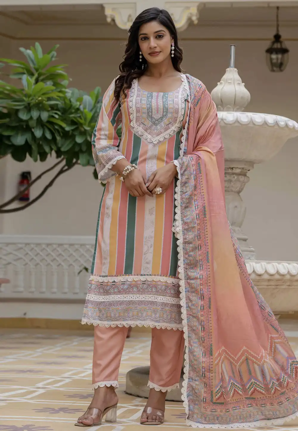 Peach Rayon Readymade Pakistani Suit 317051