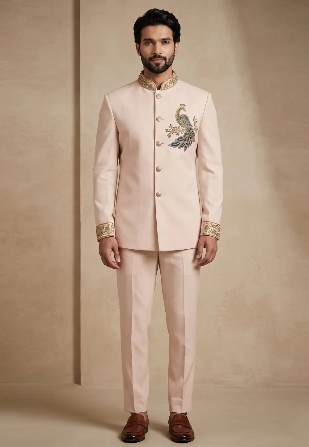 Peach Satin Jodhpuri Suit 331842