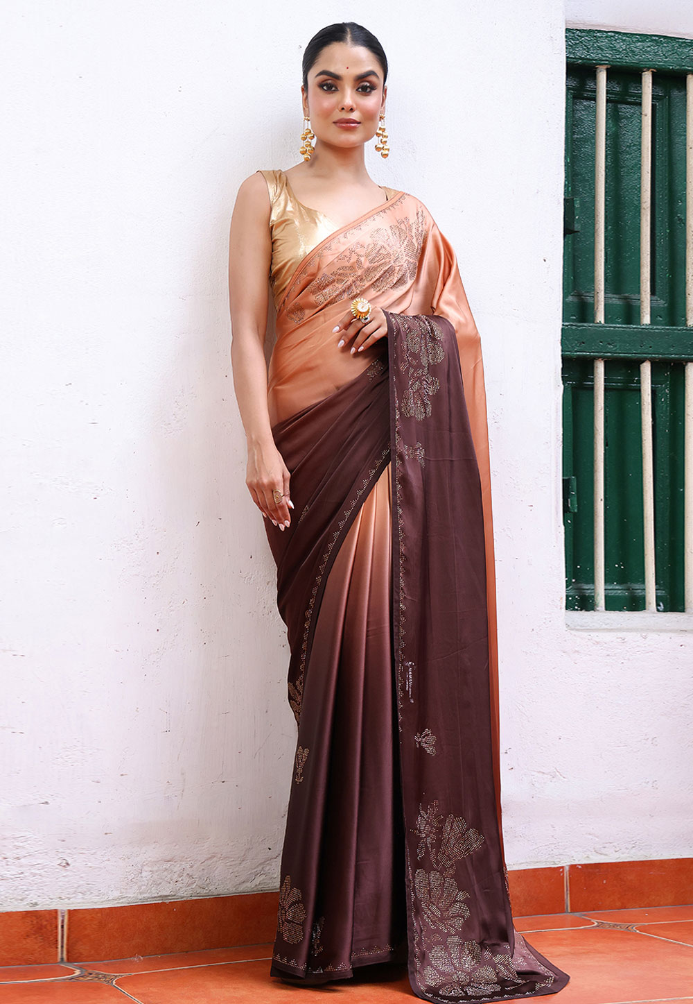 Peach Satin Saree With Blouse 320122