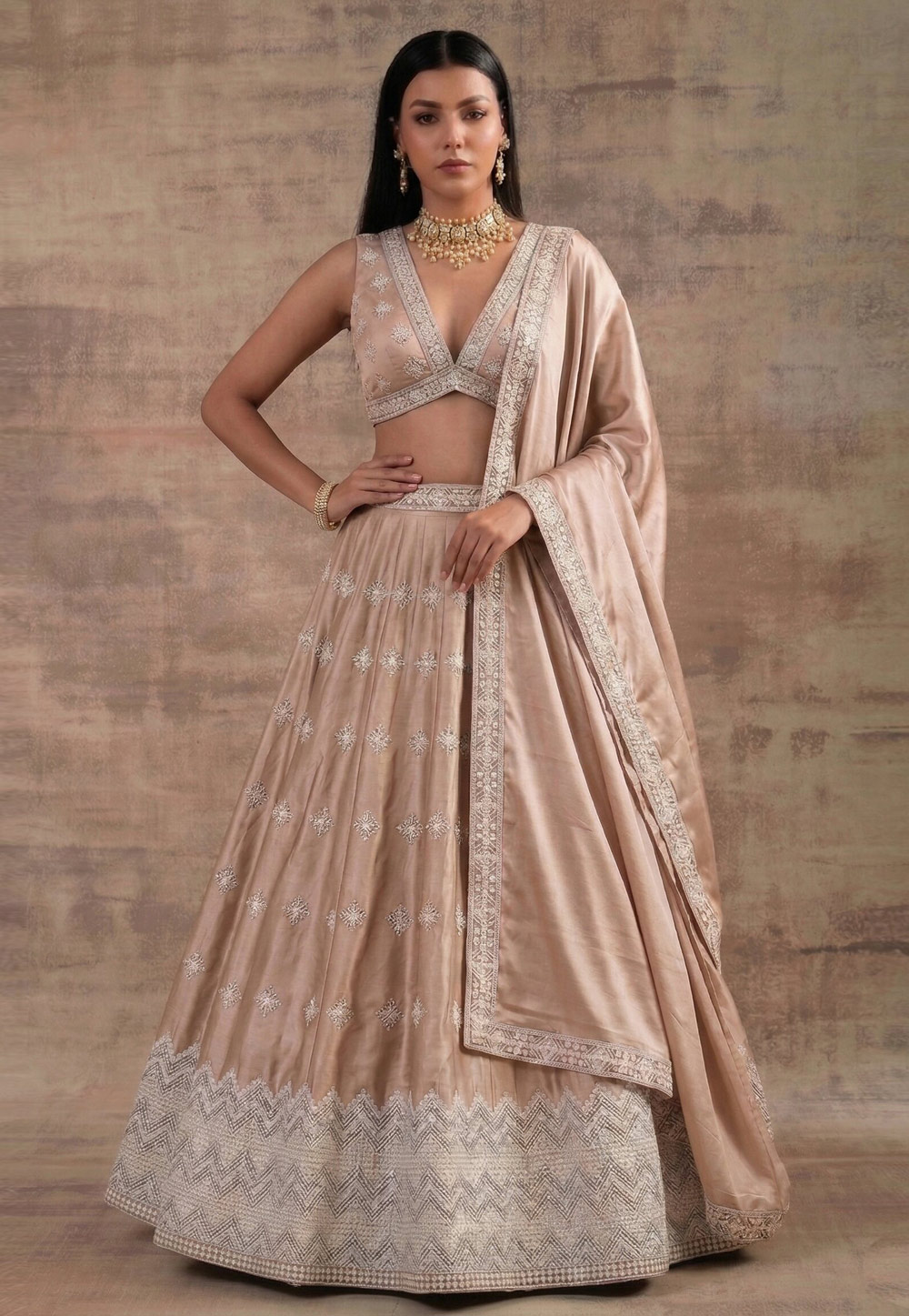 Peach Satin Silk Circular Lehenga Choli 327819