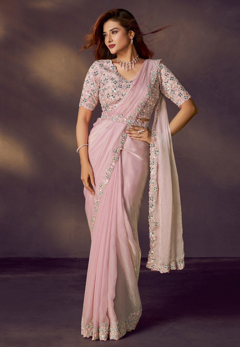 Peach Satin Silk Saree With Blouse 318943
