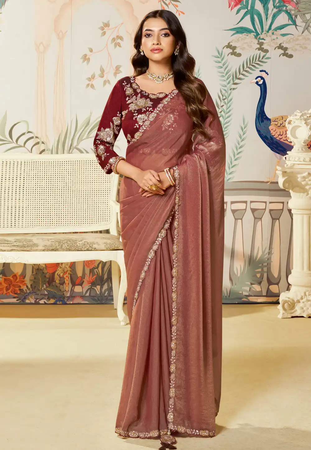Peach Satin Silk Saree With Blouse 317748
