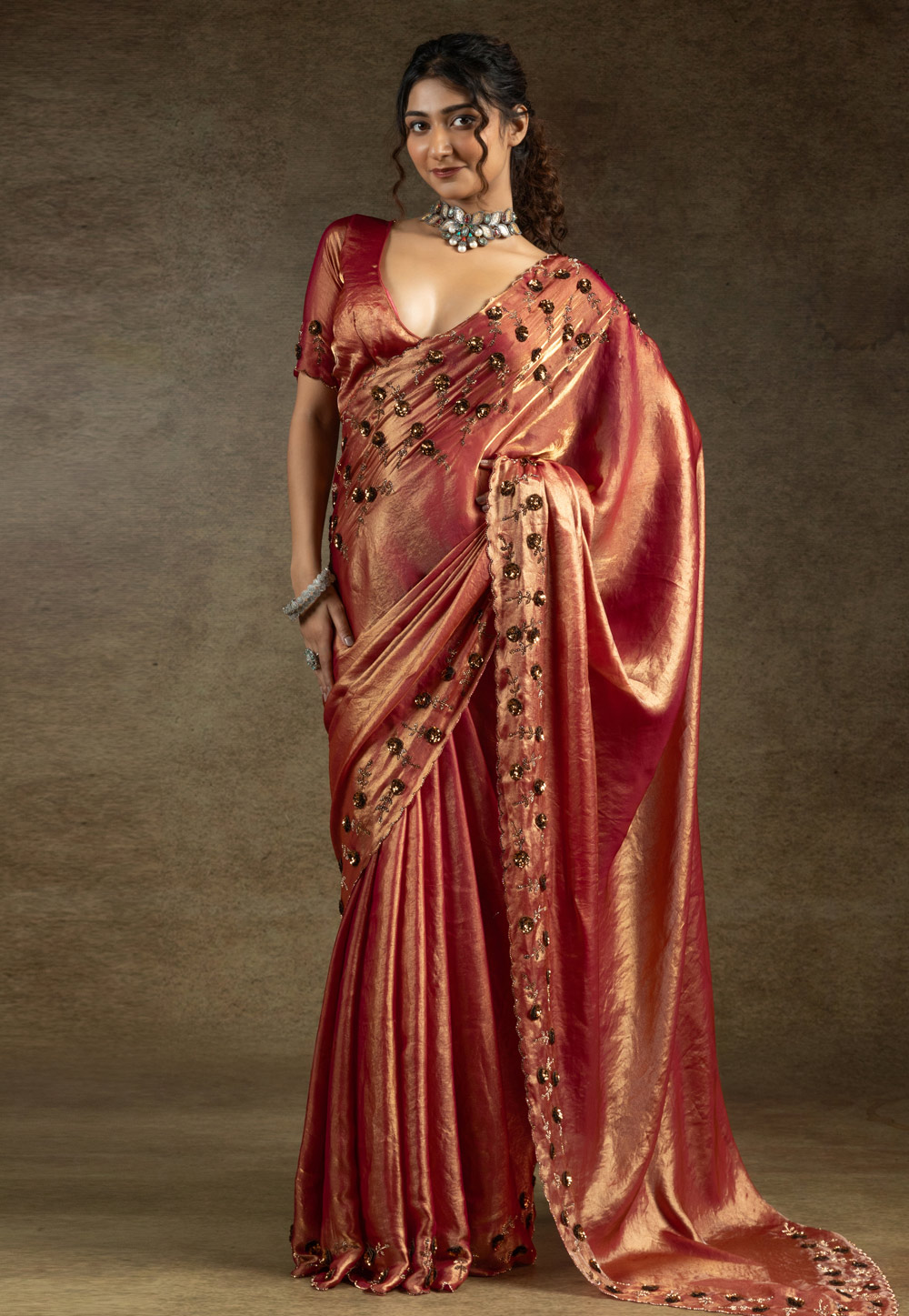 Peach Satin Silk Saree With Blouse 307700