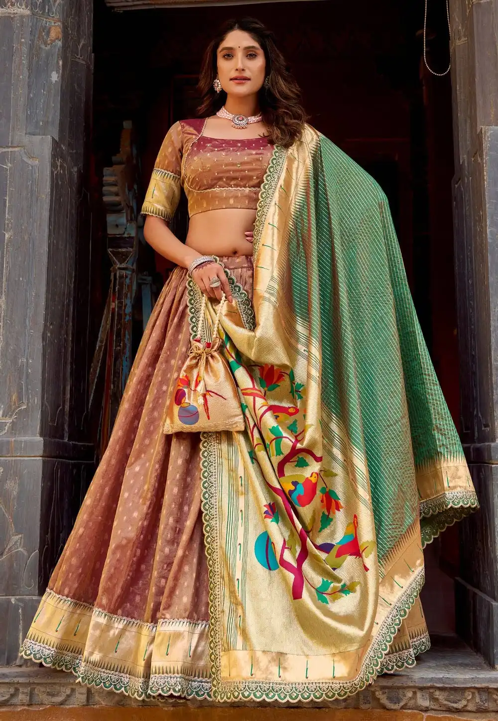 Peach Shimmer Circular Lehenga Choli 325926