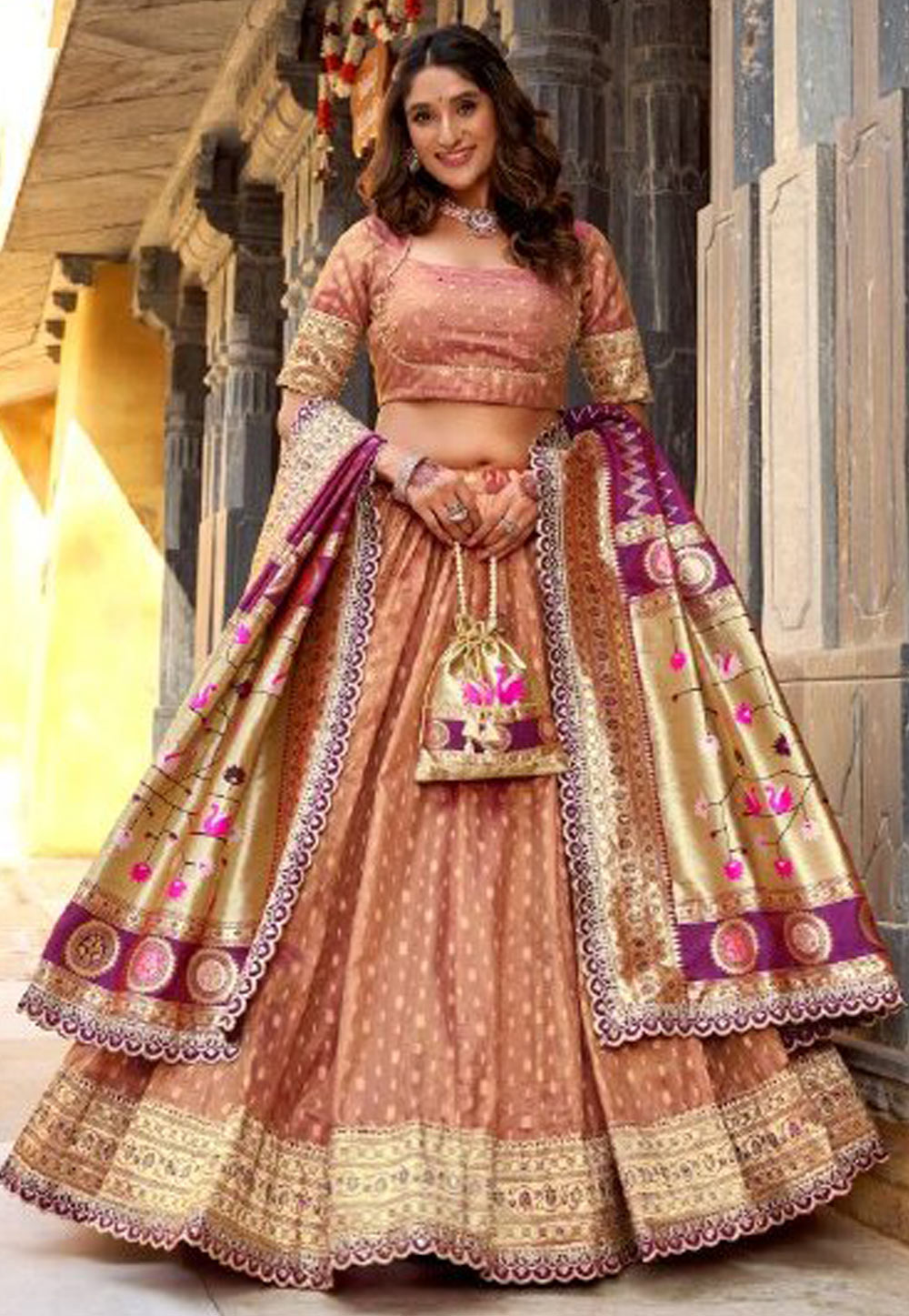 Peach Shimmer Lehenga Choli 325929
