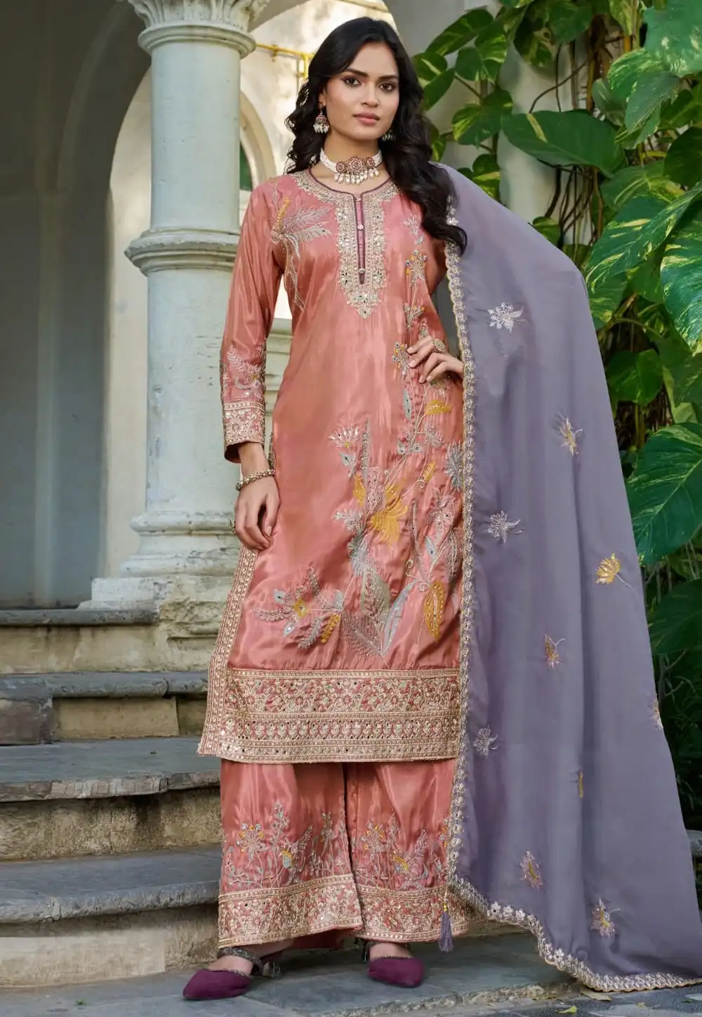 Peach Shimmer Palazzo Suit 329599