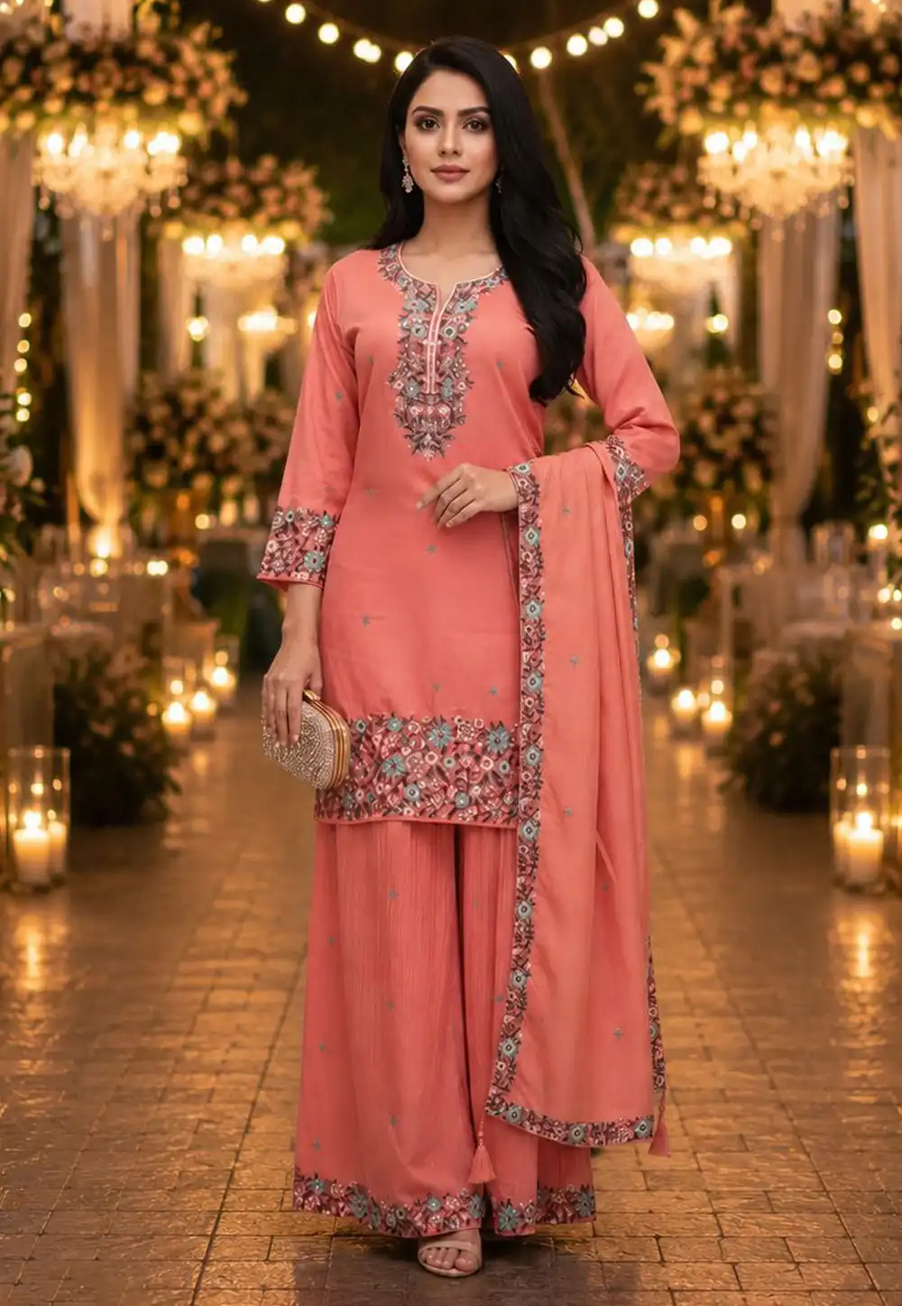 Peach Shimmer Palazzo Suit 330729