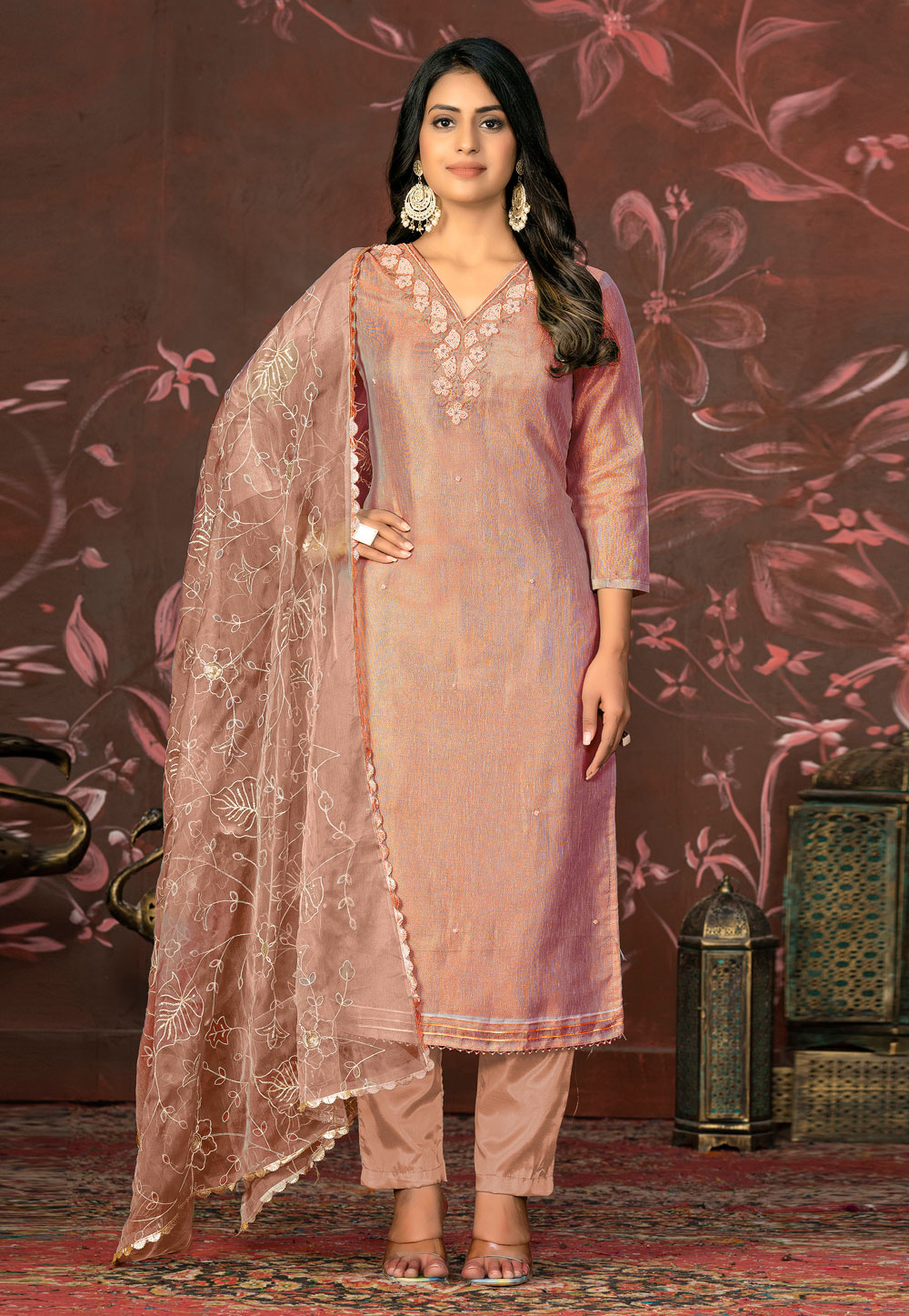 Peach Shimmer Pant Style Suit 281245