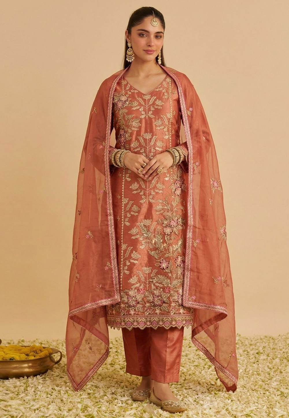 Peach Shimmer Readymade Pakistani Suit 326964