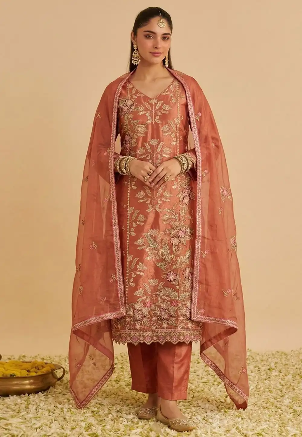 Peach Shimmer Readymade Pakistani Suit 326964