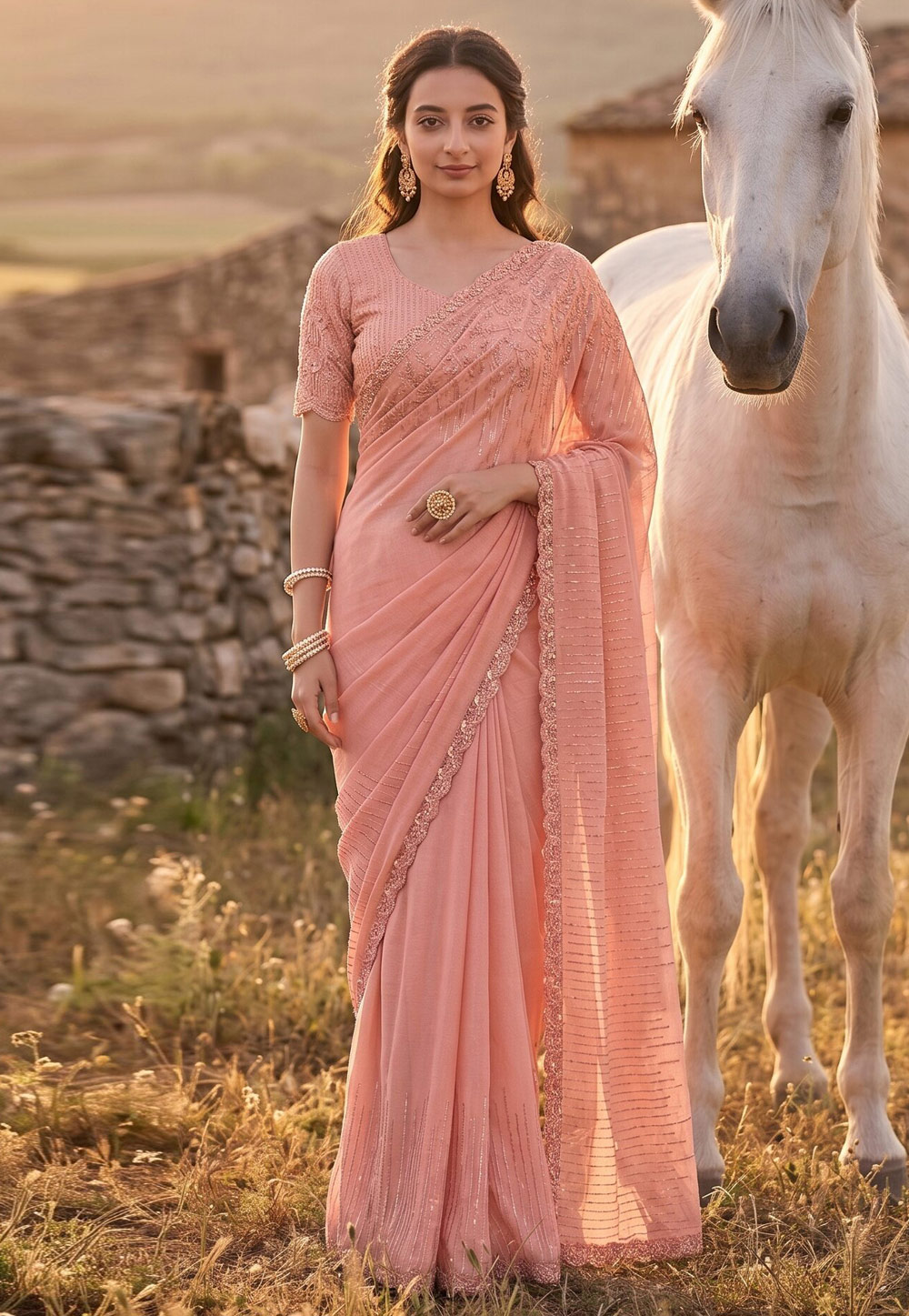 Peach Shimmer Saree With Blouse 327786