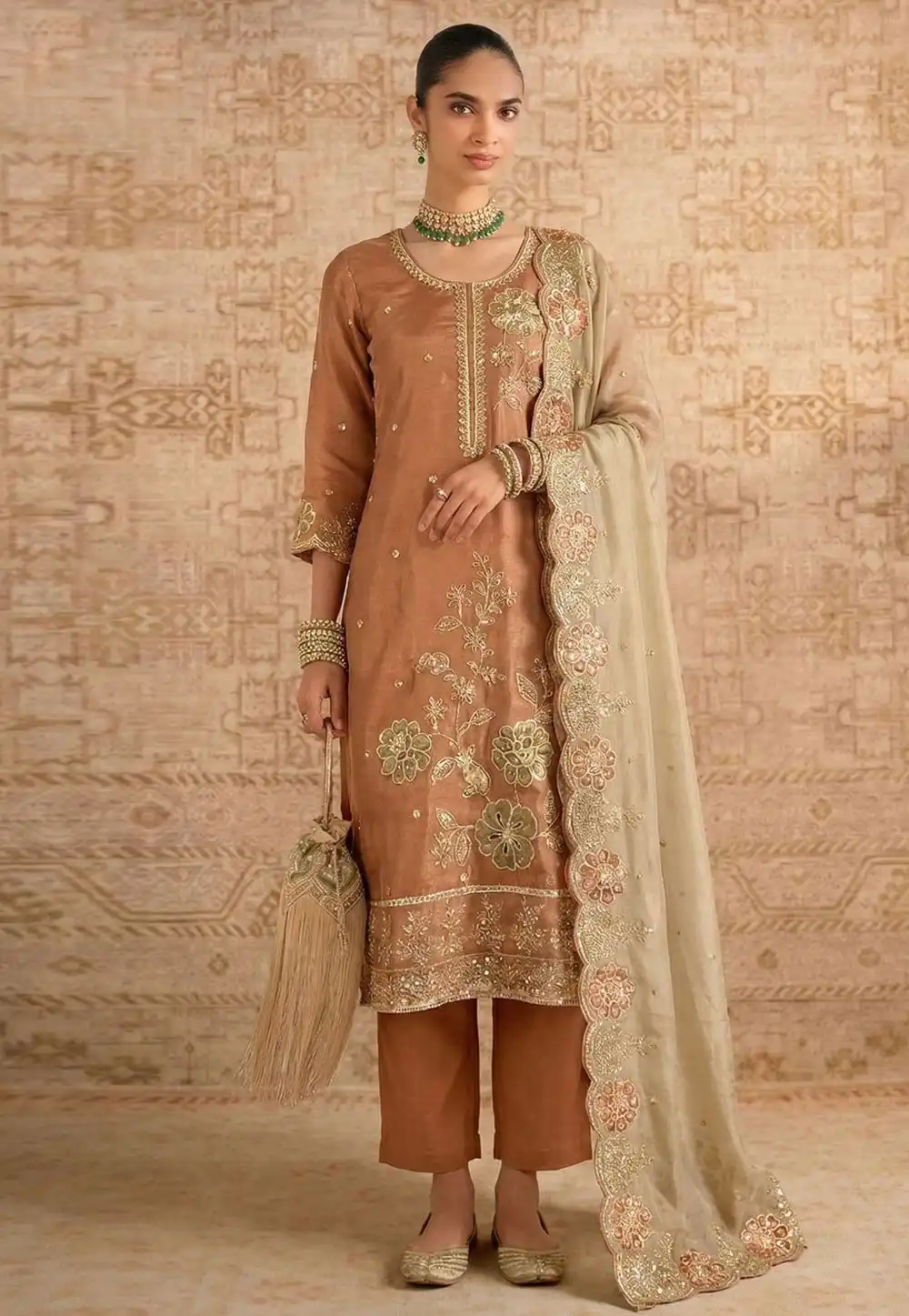 Peach Shimmer Straight Suit 325937
