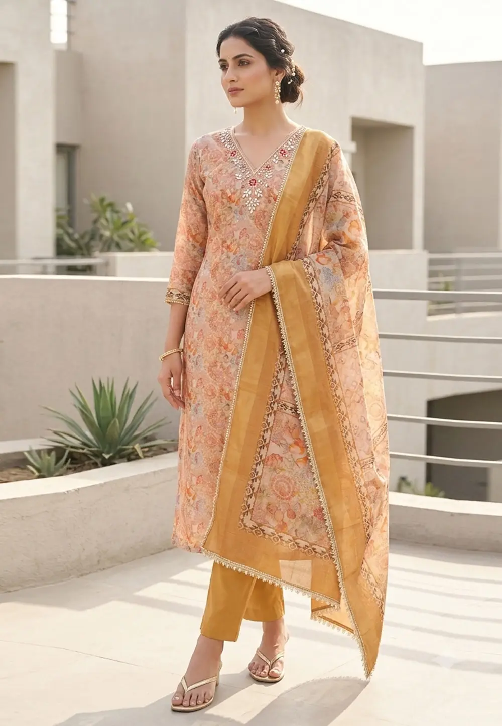 Peach Shimmer Straight Suit 335160