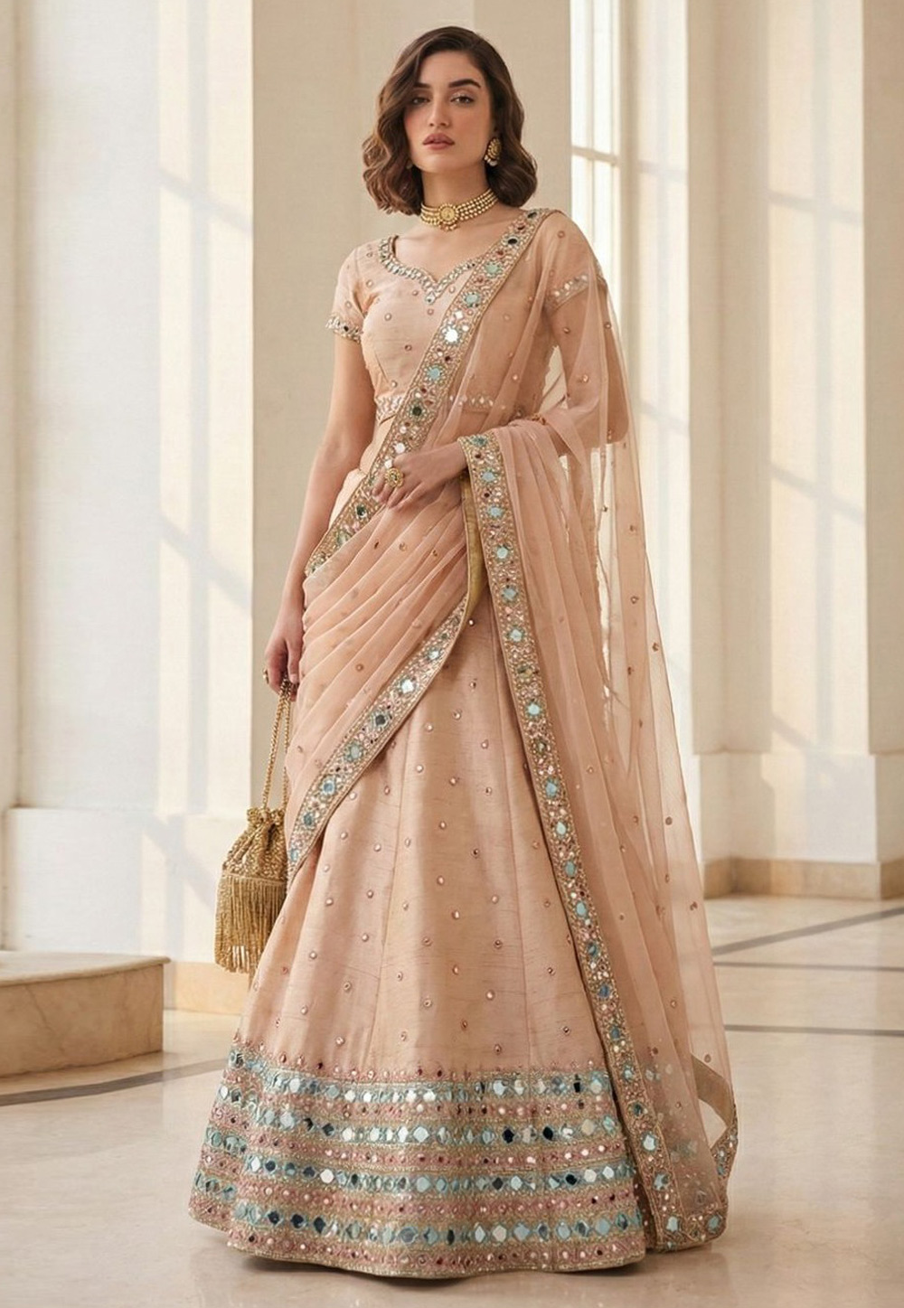 Peach Silk A Line Lehenga Choli 320956