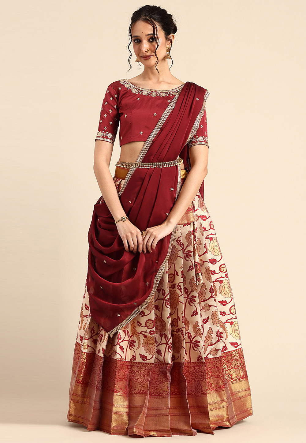 Peach Silk A Line Lehenga Choli 312196