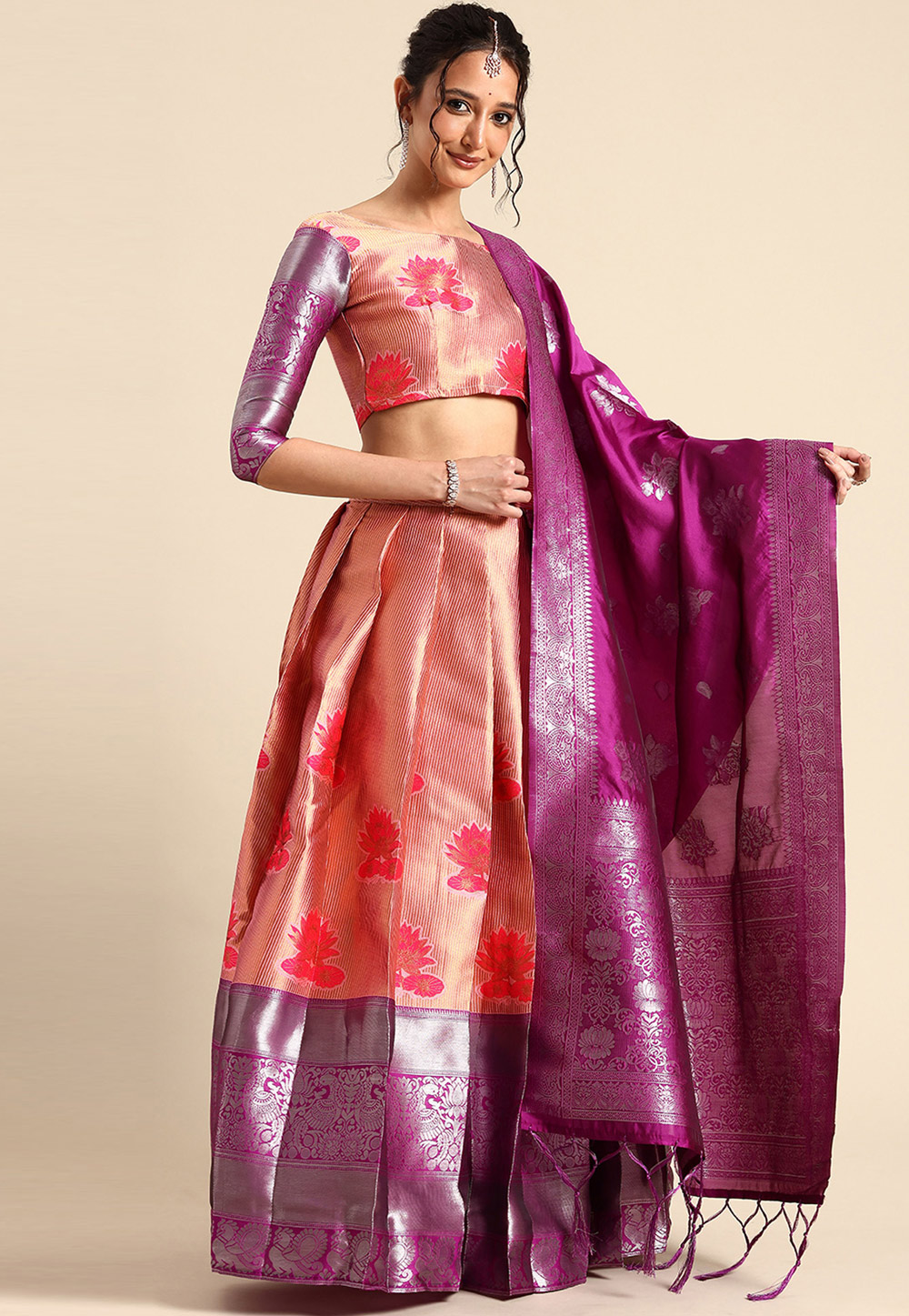 Peach Silk A Line Lehenga Choli 312235