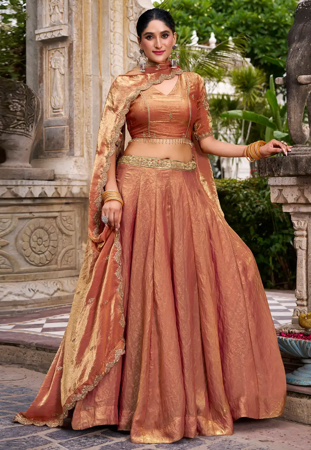 Peach Silk Circular Lehenga Choli 317638