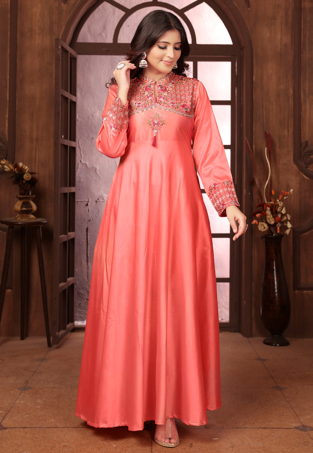 Peach Silk Designer Gown 320350