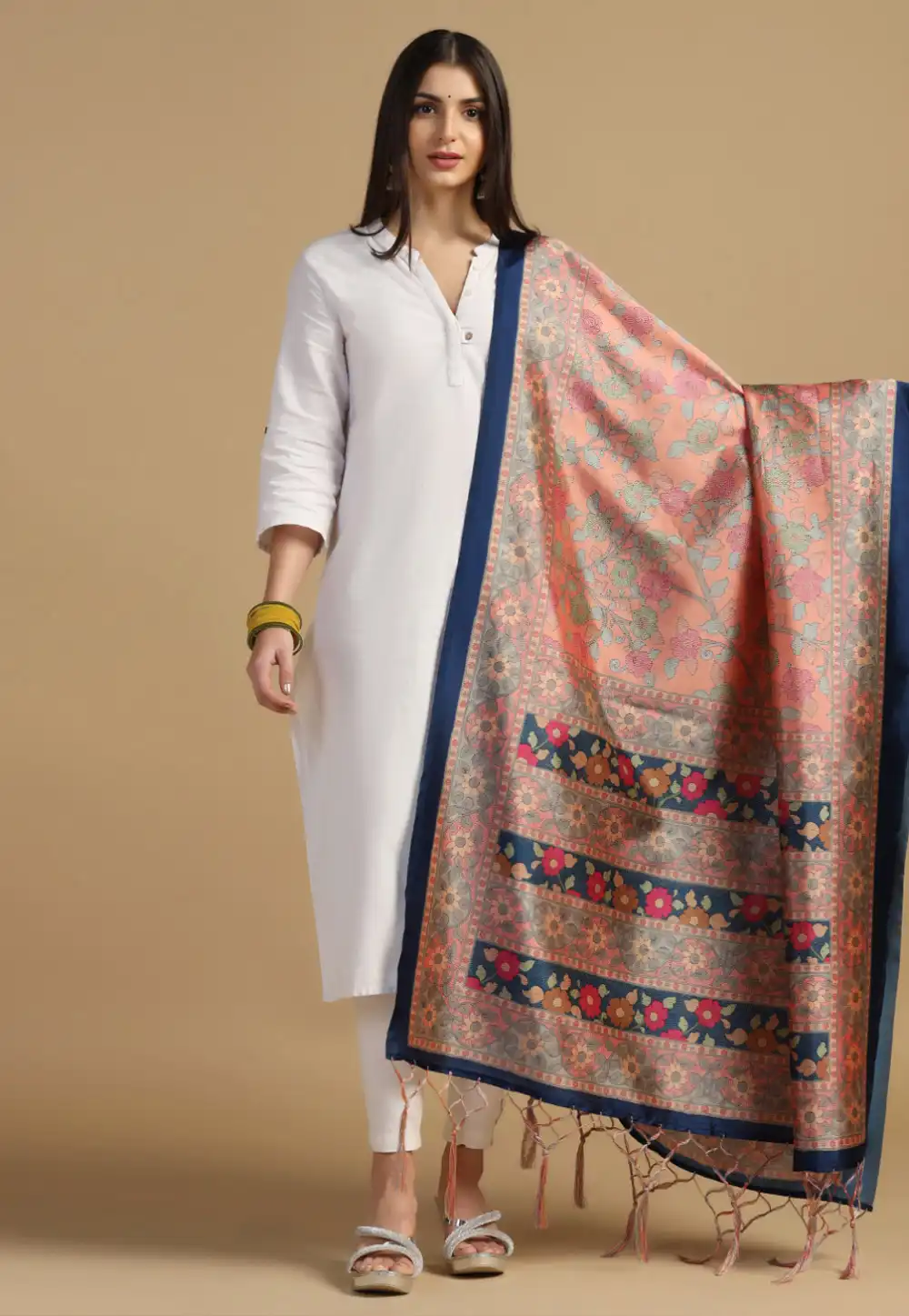 Peach Silk Dupatta 305762