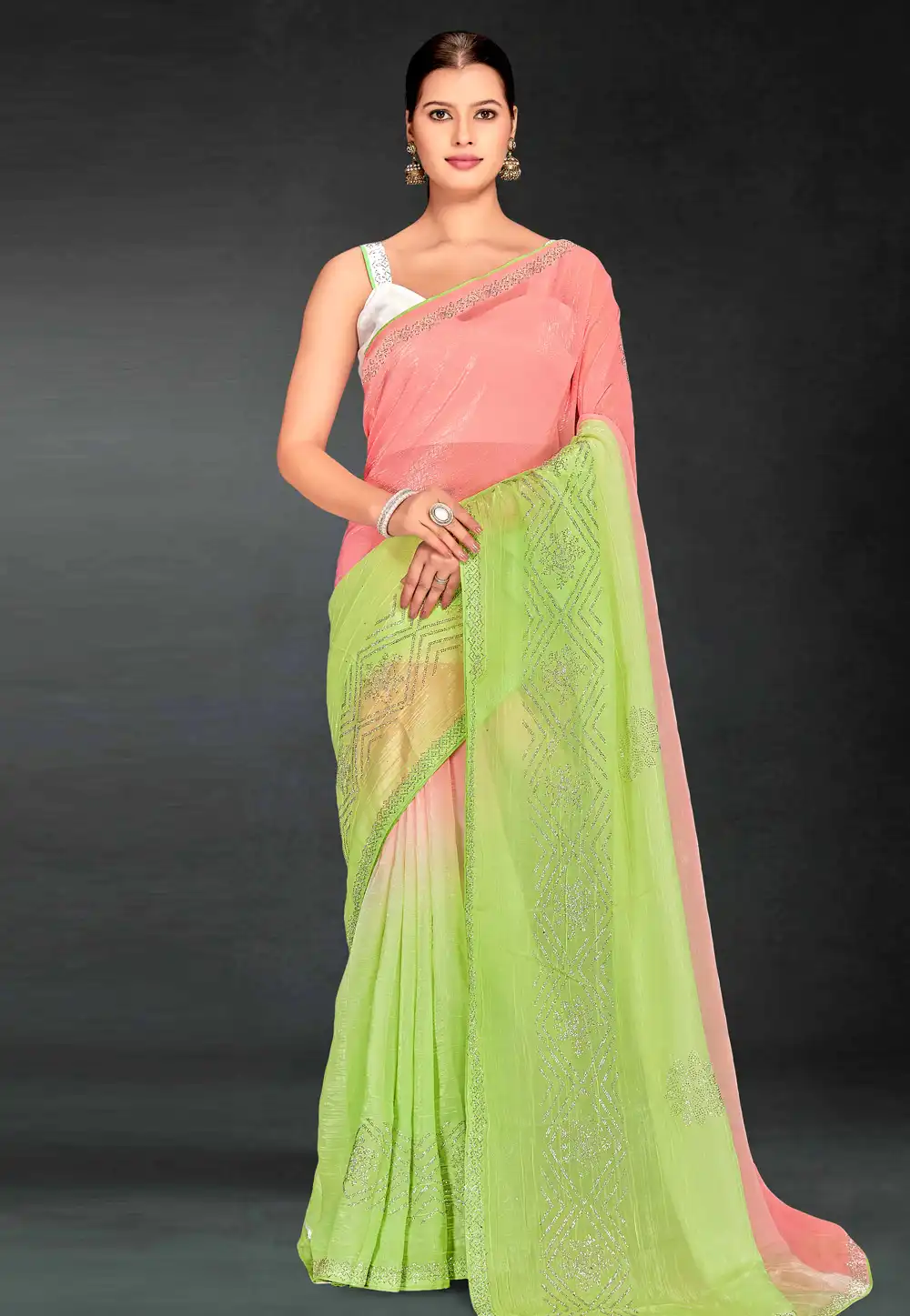 Peach Silk Half N Half Saree 313060